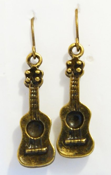 ♥ Handmade Brass Vintage Guitar Music Rock Earrings♥