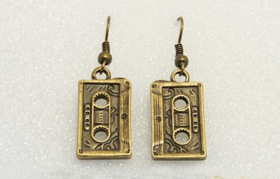 Vintage Brass Classic Cassette Tape Retro Drop Earrings