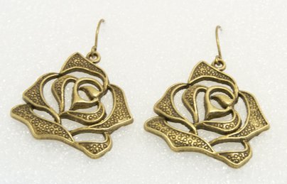 ♥Handmade Vintage Brass Rose Drop Earrings♥