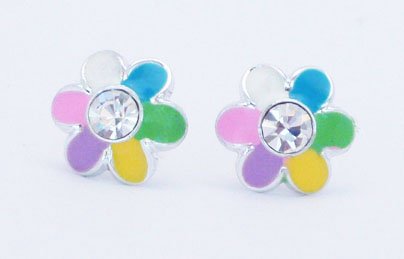 Pretty Rainbow Daisy Flower Crystal Stud Earrings