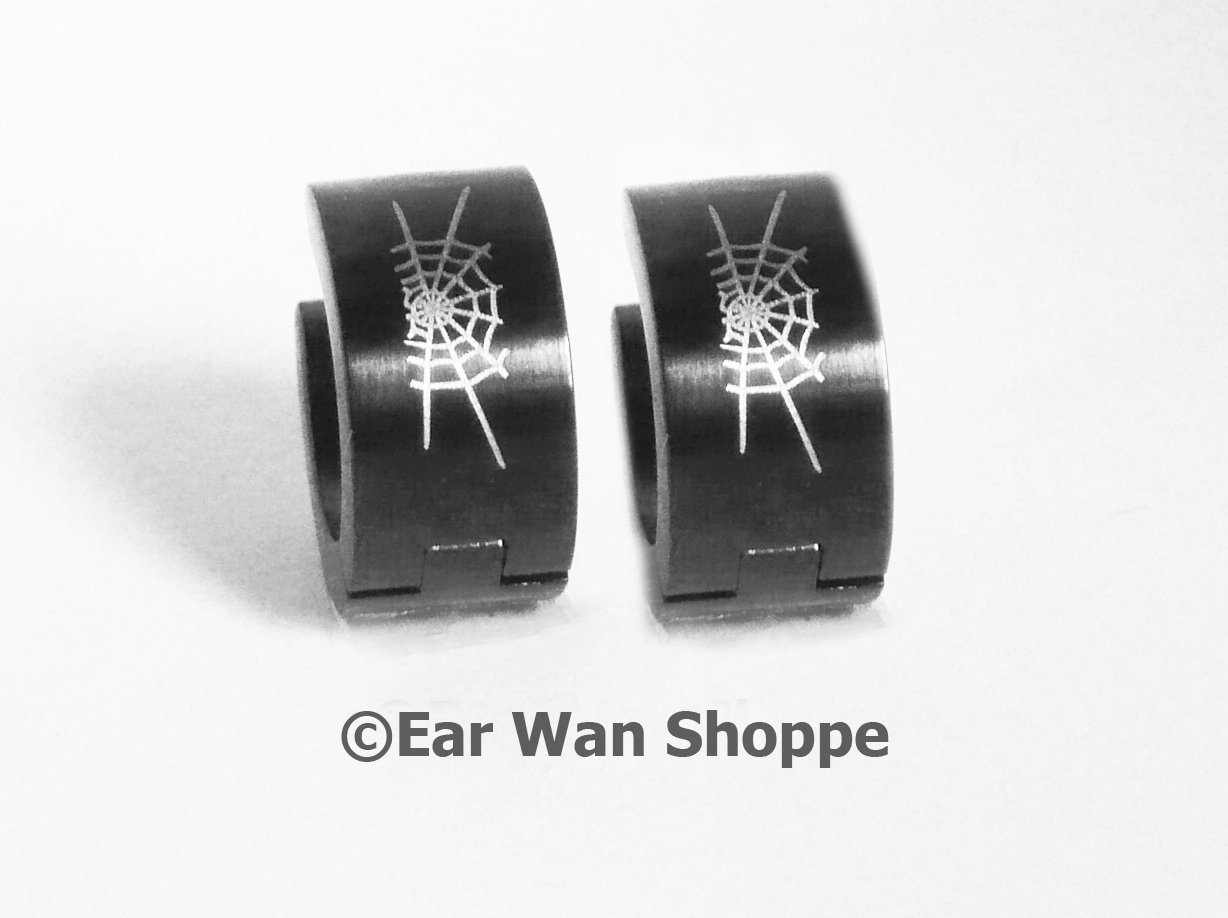 Gothic Black Spiderweb Huggie Hoop Earrings