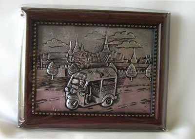 Thailand Tuk Tuk Car nickel in wood frame