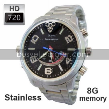 8G 720P HD Waterproof Motion-Activated Spy Watch Cameras Stainless Steel Casing, Hidden Camera