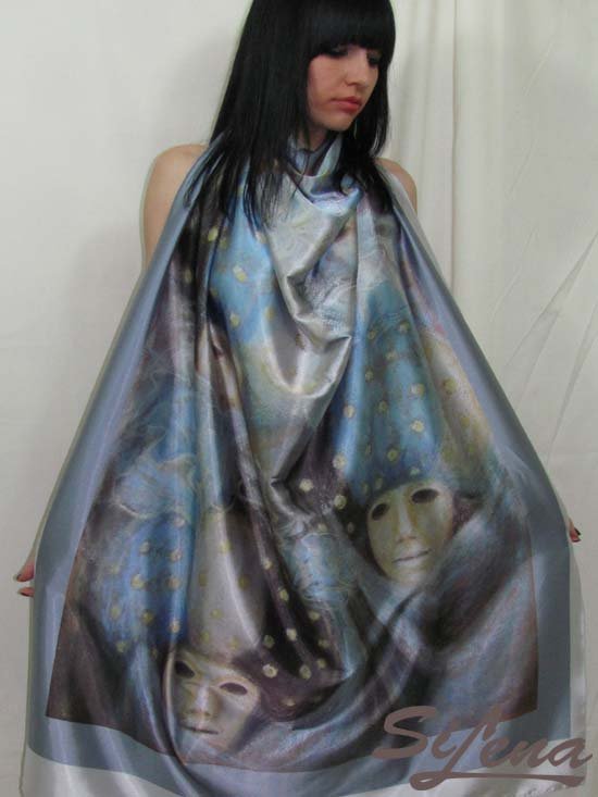 Scarf shawl original art print 85 x 115 cm SiLena FREE SHIPING WORLDWIDE