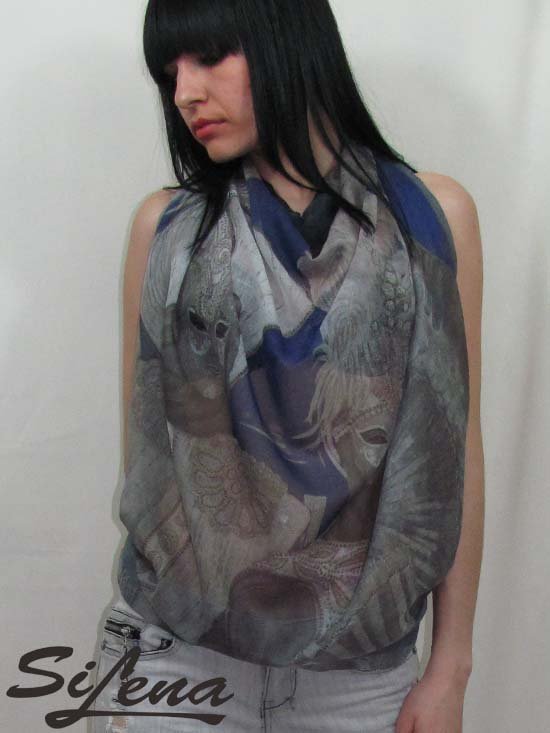 Scarf shawl original art print 125 x 93 cm SiLena FREE SHIPING WORLDWIDE