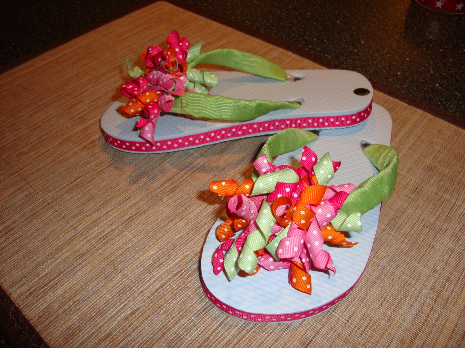 Pink/ green/orange/fushia embellished flip flops