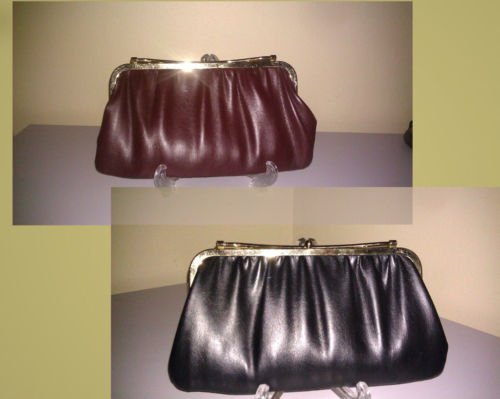 Reversible Faux Leather Clutch Bag/red wine and black