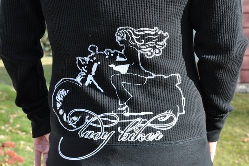 Lady Biker with White Art, Thermal Hoodie, Black