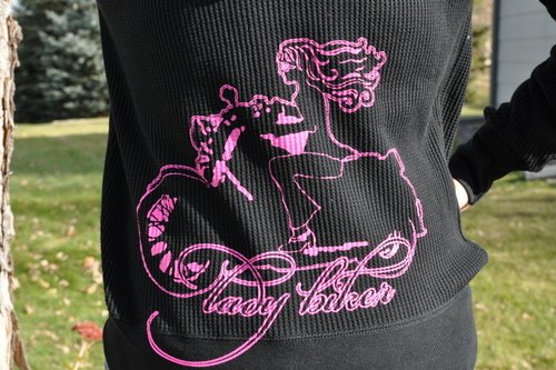 Lady Biker with Hot Pink Art, Thermal Hoodie, Black