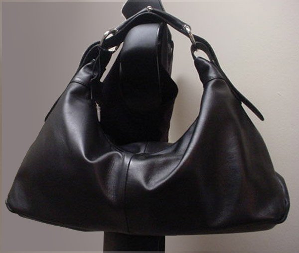 Italian Leather Horsebit Hobo Bag, Black