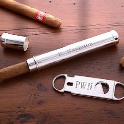 Engraved Silver Cigar Case and Cutter Set (Personalized Free)