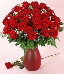 Three Dozen Long Stemmed Red Roses with Ruby Vase