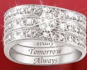 Engraved Diamond Women's Three Band Ring