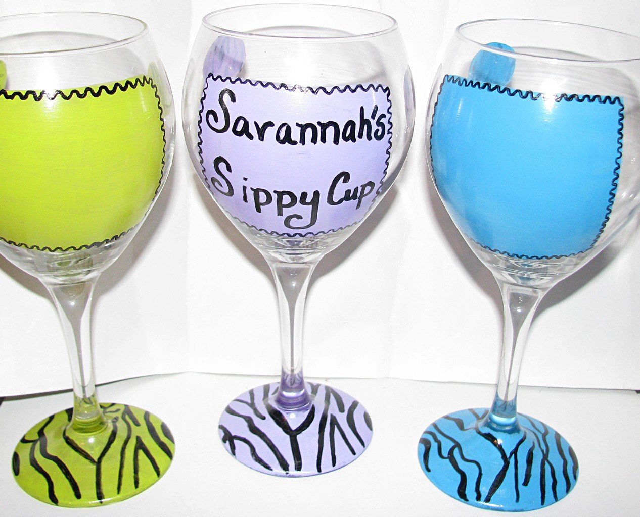 Design Your 2 Glasses with Zebra Stripes and Dots Choose Your Colors and Saying