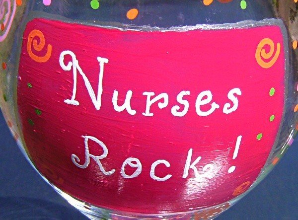 Nurses Rock Hand Painted Wine Glass