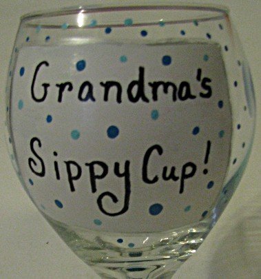 Grandmas Sippy Cup Hand Painted Wine Glass In Blue