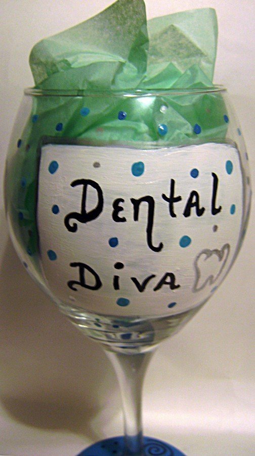 Dental Diva Hand Painted Wine Glass