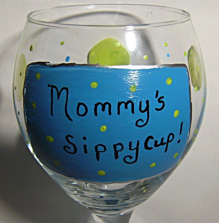 Mommys Sippy Cup Hand Painted Wine Glass In Blue