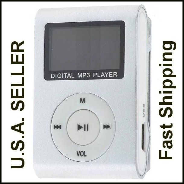 New Silver Mini MP3 Player W/ LCD Screen Clip Micro SD TF Slot