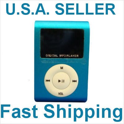 New Blue Mini MP3 Player W/ LCD Screen Clip Micro SD TF Slot