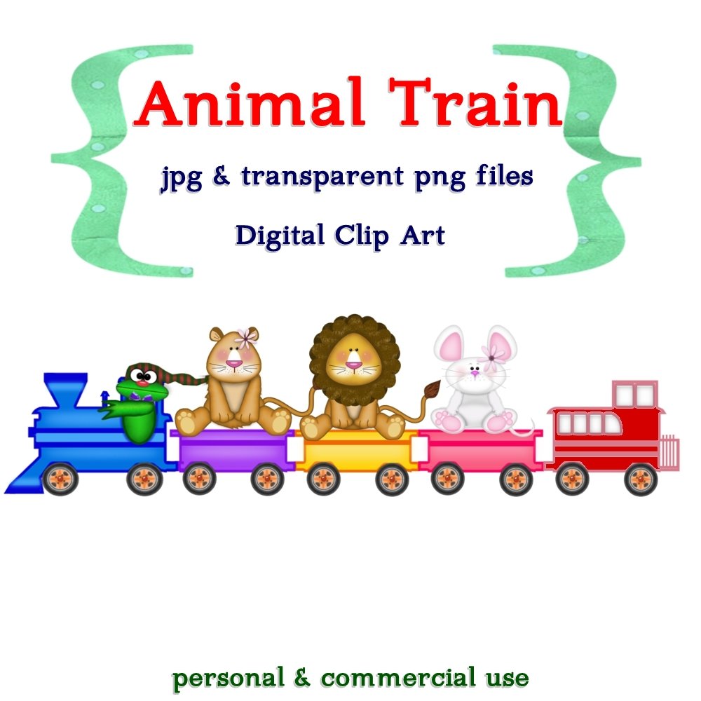 All Aboard Animal Train Clip Art - PNG and Jpeg Digital Files - Piggles Printables no. 005