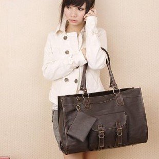 Lady's Classic Big Shoulder Bag Brown 8593 New