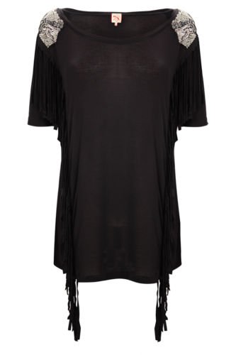 French Connection Black Gracie Jersey Fringe T-Shirt