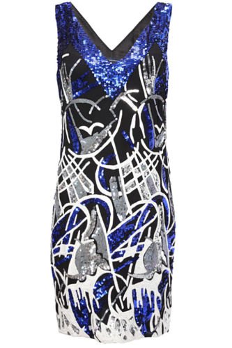 French Connection Faulk's Sequin Dress Black Blue 8-14