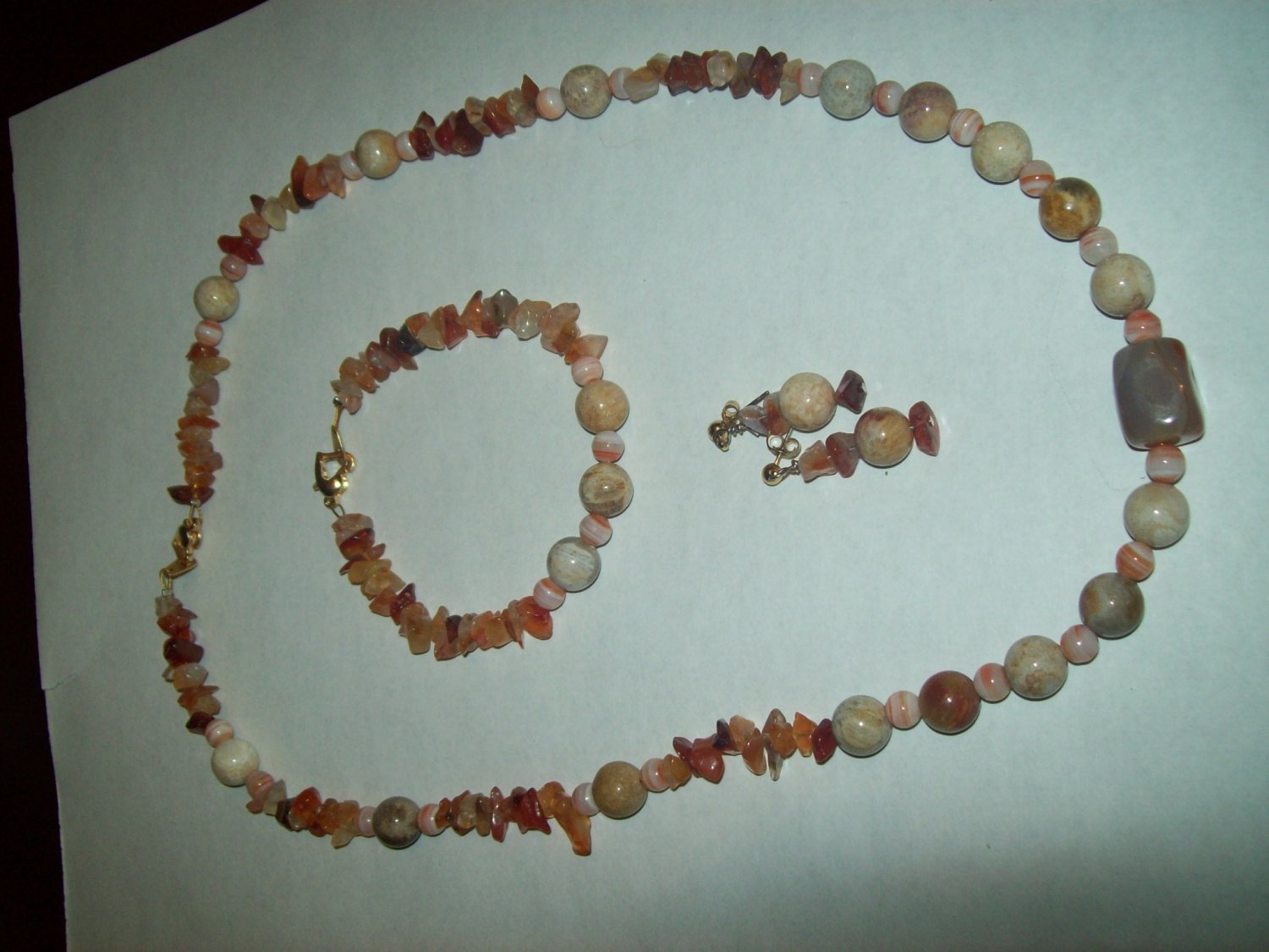 Red Agate and Fossil Necklace Set