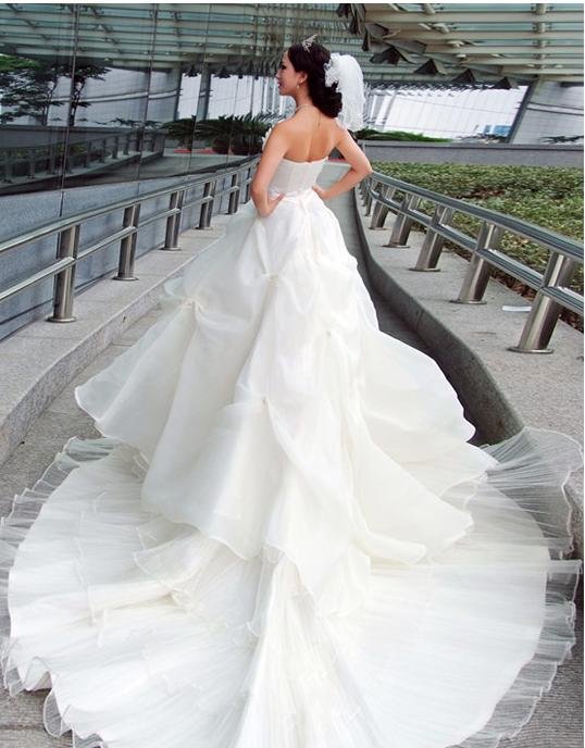 Custom Made- Pleated Sequin Embroidery Bustier Dress White Wedding Bridal Prom Dress