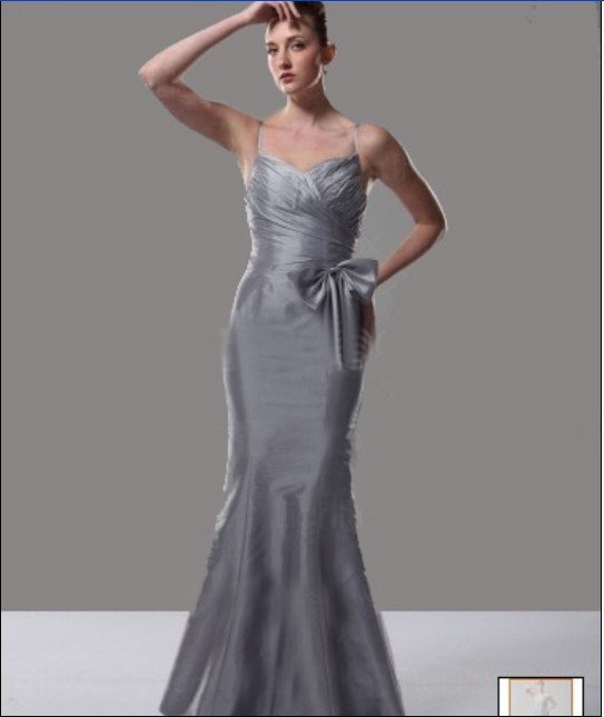 Custom Made- Bowknot Pleated Chest Spaghetti-straps Wedding Bridal Bridesmaid Ball Dress Grey