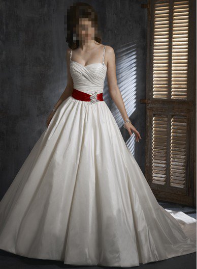 Custom Made- Back Bowknot Embellished Spaghetti Strap Wedding Bridesmaid Ball Dress
