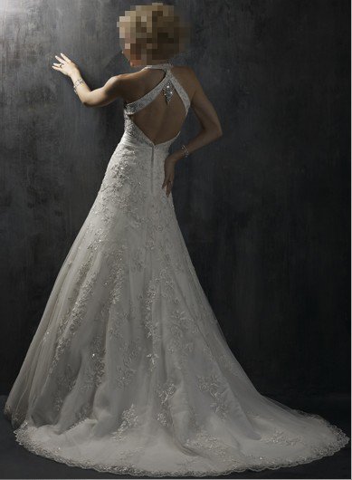 Custom Made- Deep V-Neck Floral Embellish Halter Wedding Bride Dress Cocktail Bridesmaid Ball Prom Y