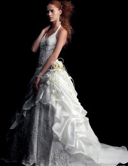 Custom Made- Halter Neck Folwers Embroidery Wedding Bride Dress Cocktail Bridesmaid Ball Prom S2