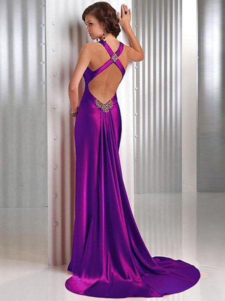Elegant Red Cross Neck Straps Floor Length V Neck Evening Gown
