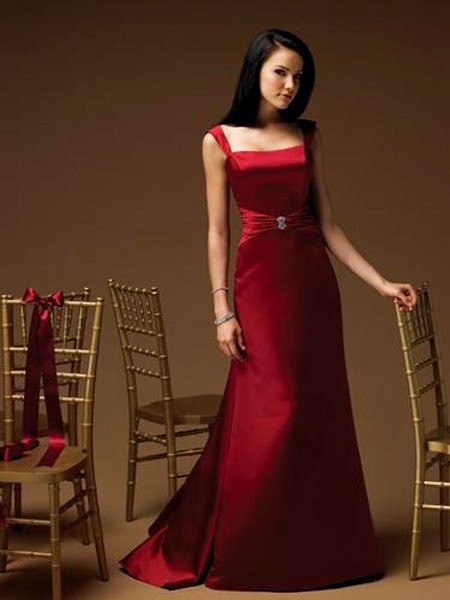 Vintage Elegant Red Square Long Evening Dress Bridesmaid Wedding