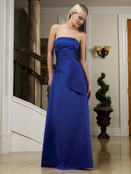 Long Elegant Blue Strapless Evening Dress Prom Bridesmaid Wedding