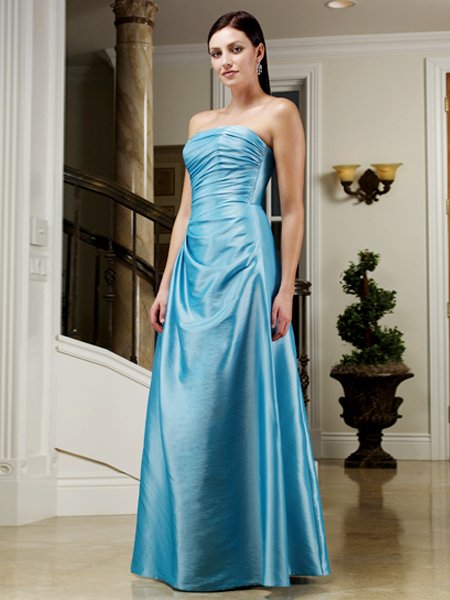2011 Elegant Blue Strapless Long Formal Evening Dress Bridesmaid Wedding