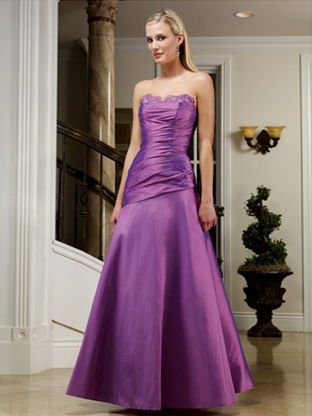 Elegant Purple Strapless Beads Pleated Evening Dress Bridesmaid Wedding
