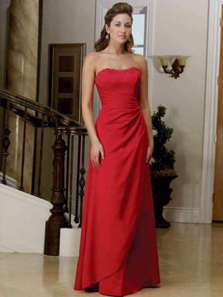 Elegant Red Strapless A Line Evening Dress Prom Bridesmaid Wedding