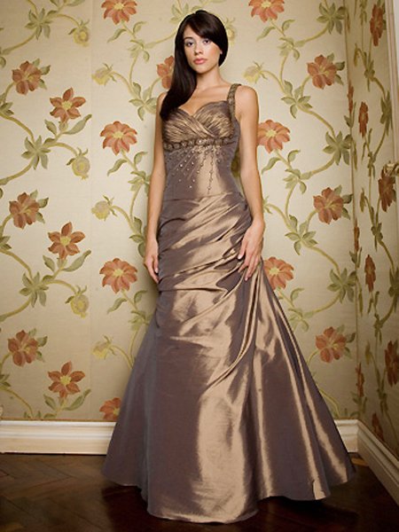 Elegant Brown Spaghetti Straps Beadings Evening Dress Prom Bridesmaid Wedding