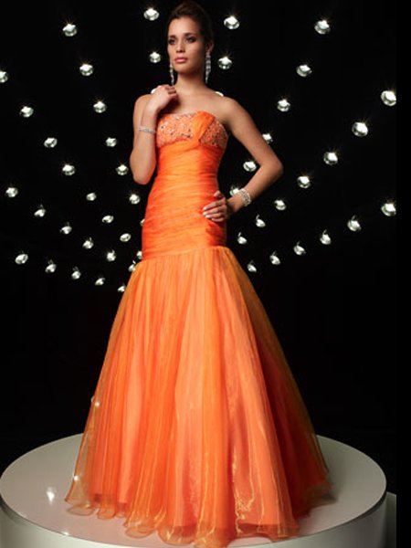 Elegant Orange Strapless Beading Mermaid Evening Dress Cocktail Prom Bridesmaid Wedding