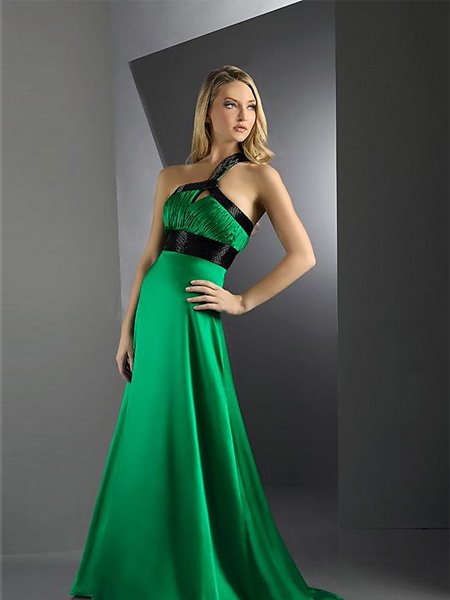 Hot Sale Elegant Green One Shoulder Pleated Evening Dress Cocktail Prom Bridesmaid Wedding
