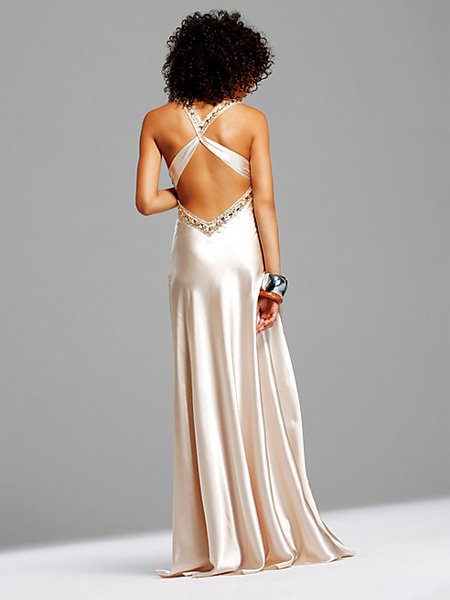 Ivory Cross Straps V Neck Evening Dress Formal Cocktail Prom Bridesmaid Wedding
