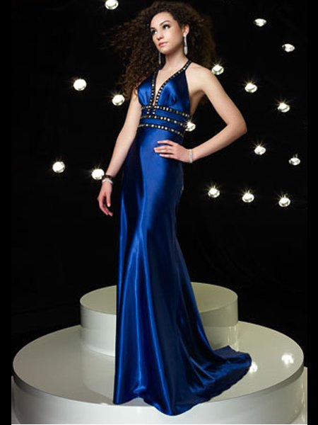 Elegant Royal Blue Rhinestone Empire Waist Evening Dress Cocktail Prom Bridesmaid Wedding