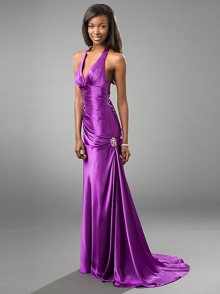 Hot Sale Elegant Purple Halter V Neck Evening Dress Cocktail Prom Bridesmaid Wedding