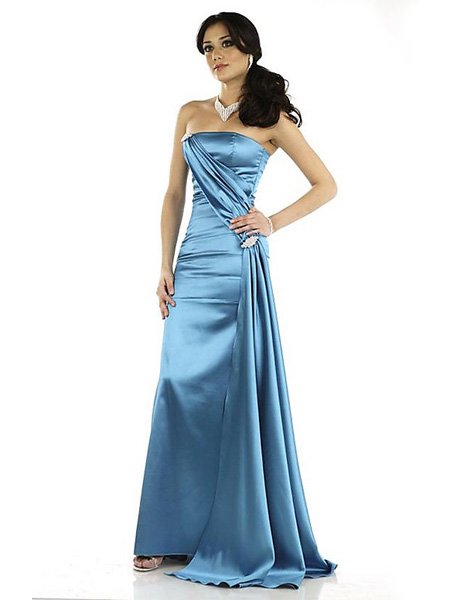Hot Sale Elegant Light Blue Strapless Tube Top Evening Dress Formal Cocktail Prom Bridesmaid Wedding