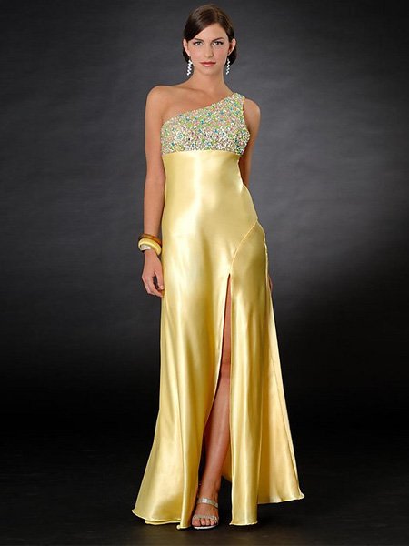 Hot Sale Elegant Daffodil One Shoulder Evening Dress Formal Cocktail Prom Bridesmaid Wedding