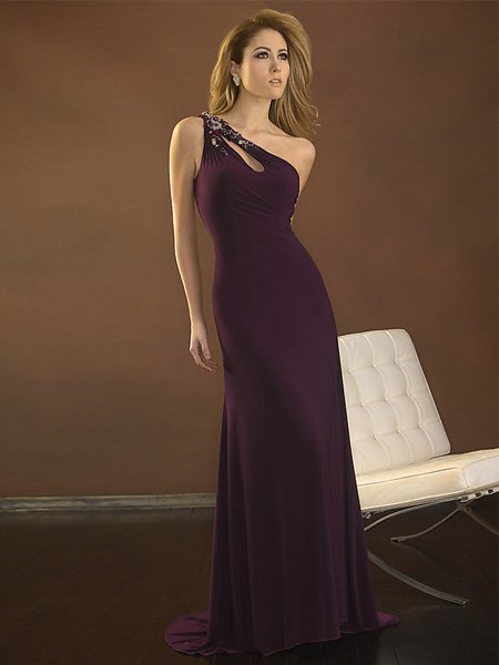 Hot Sale Elegant Grape One Strap Tube Top Evening Dress Formal Cocktail Prom Bridesmaid Wedding