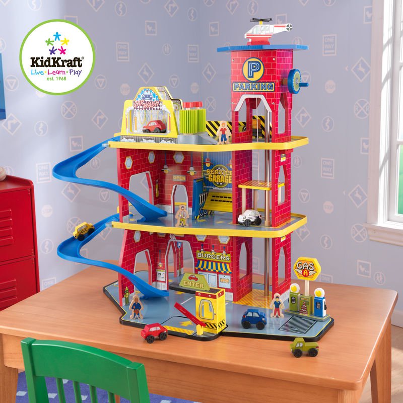 Deluxe Garage Set With Cars & Helicopter Pretend Play Toy By Kidkraft 17481